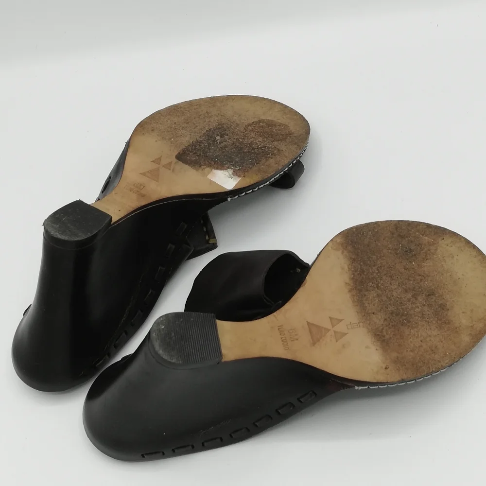 DaniBlack Leather Wedge Sandals Brown Slip On Comfort Heels Women’s 6M